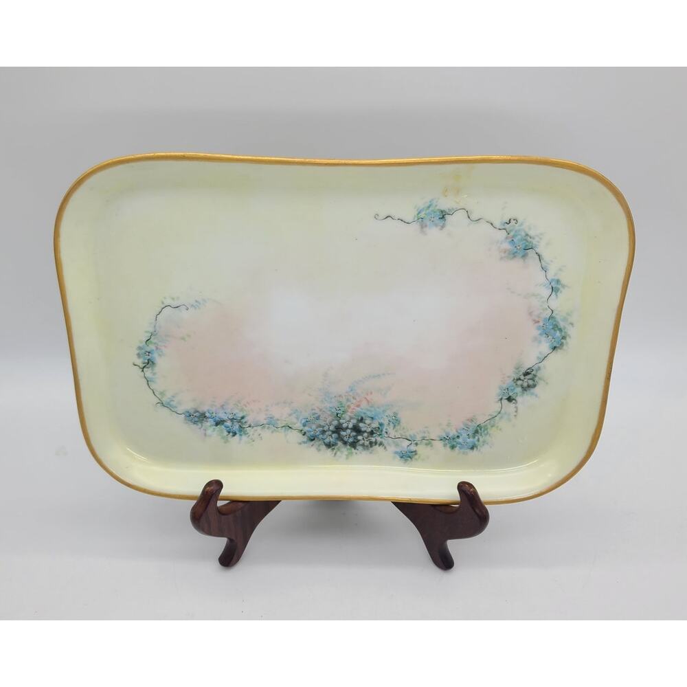 Antique O&E.G. Early 20th C Rectangular Porcelain Tray Forget-Me-Not Floral
